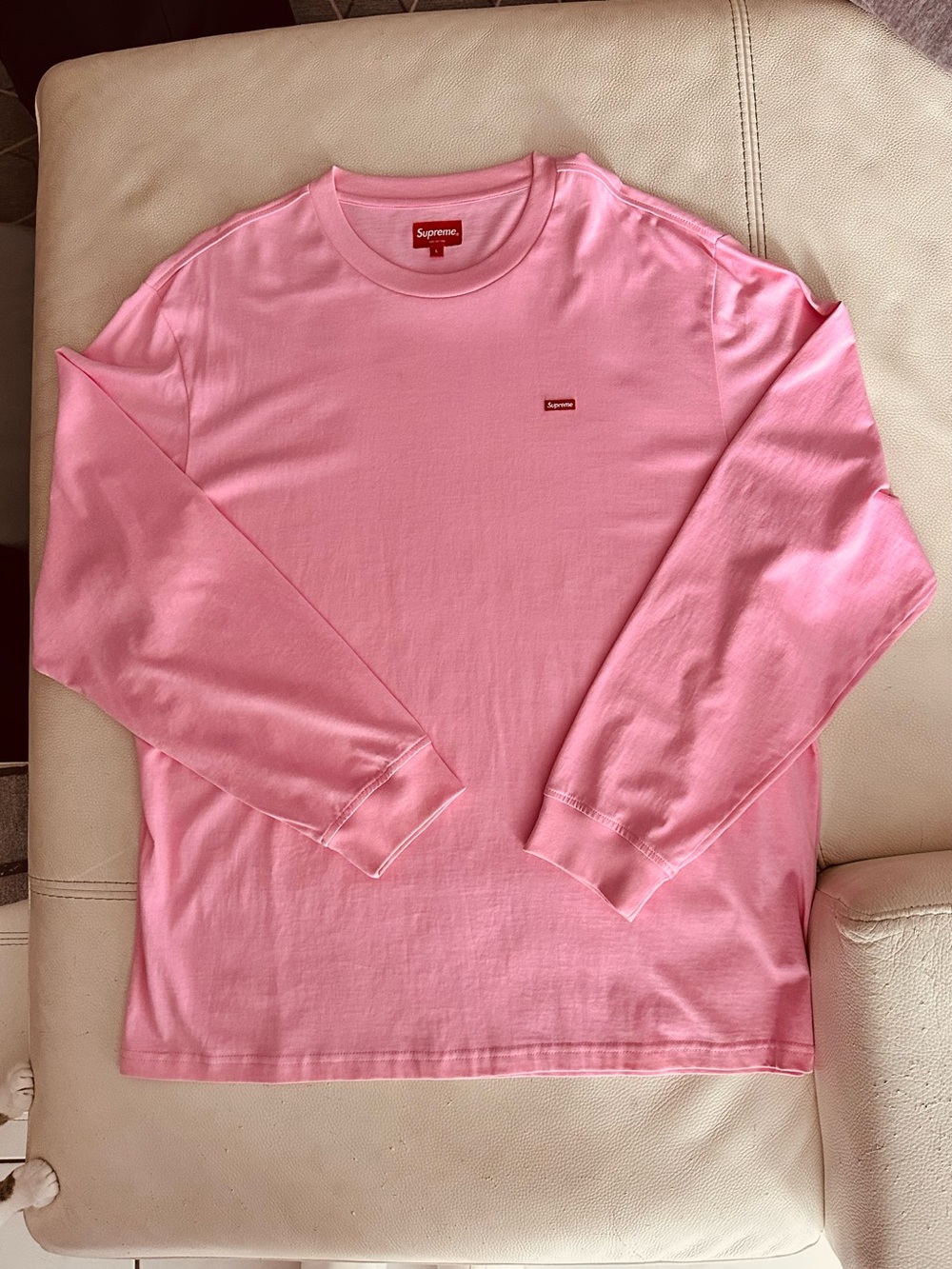 Supreme Pink Long Sleeve Tee with Red Box Logo